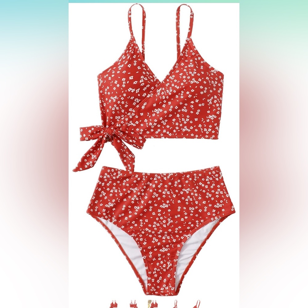 SweatyRocks Women's Two Pieces Swimsuit Tie Side Top High Waisted Bikini Set